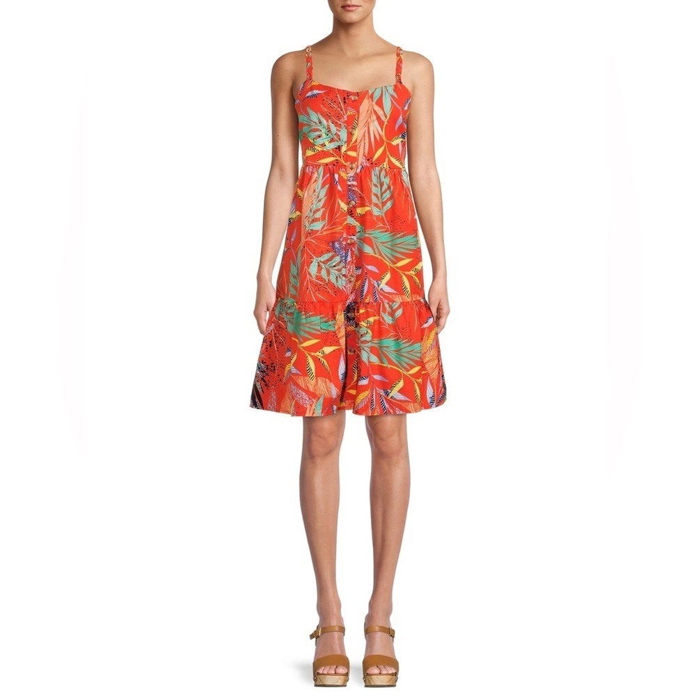BeachLunchLounge linen blend braided strap button front dress (grenadine jungle)